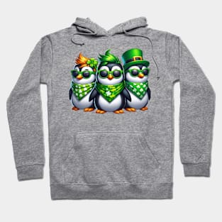 St Patricks Day Trio of Penguins Hoodie